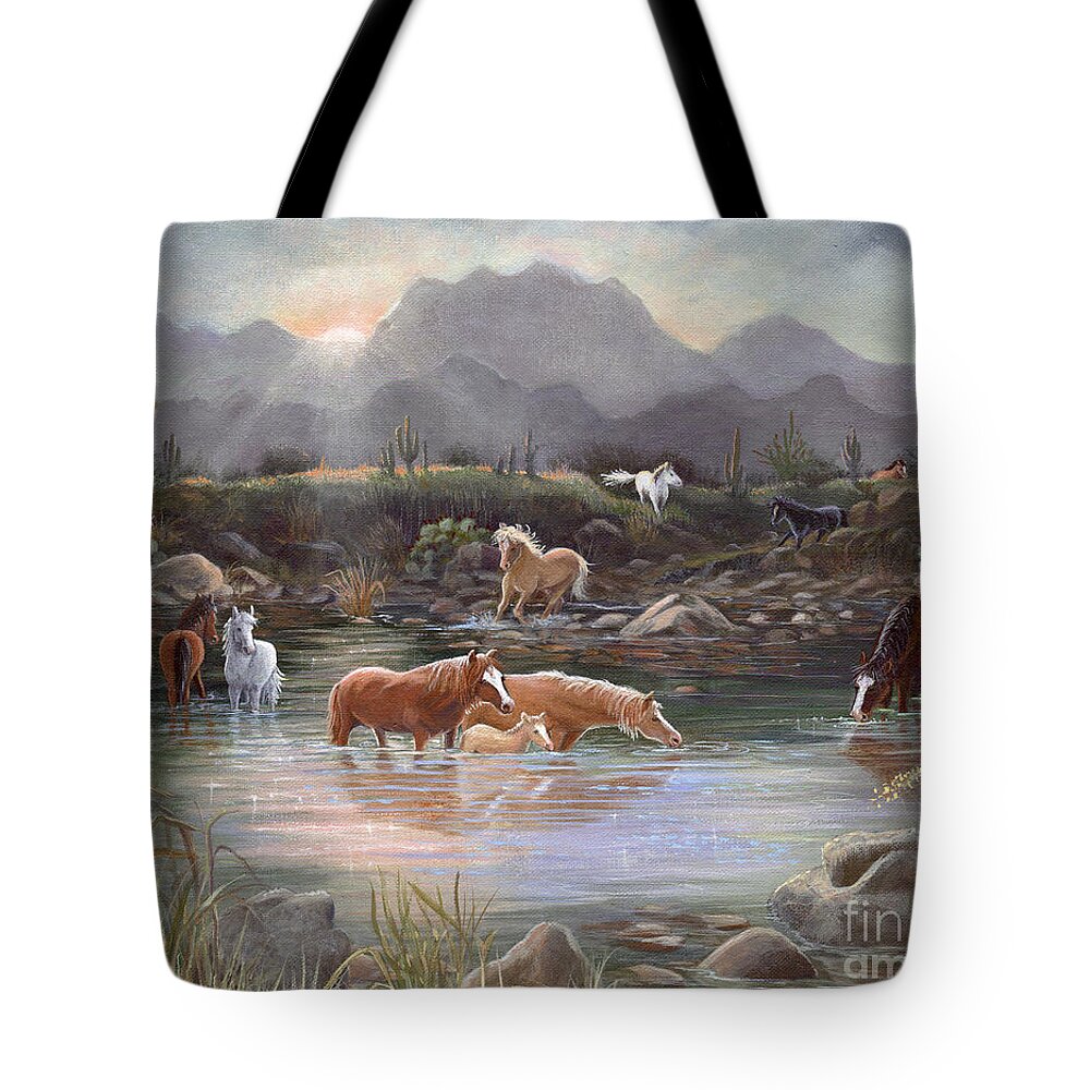 Sunrise Tote Bag featuring the painting Salt River Sunrise by Marilyn Smith
