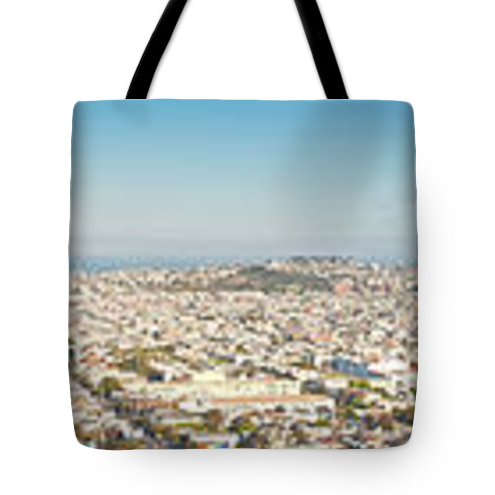 Scenics Tote Bag featuring the photograph San Francisco Cityscape Super Panorama by Fotovoyager