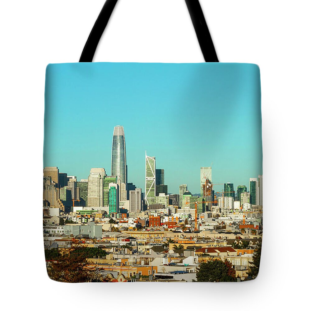 San Francisco Financial District From Dolores Park Tote Bag featuring the photograph San Francisco Financial District from Dolores Park by Bonnie Follett