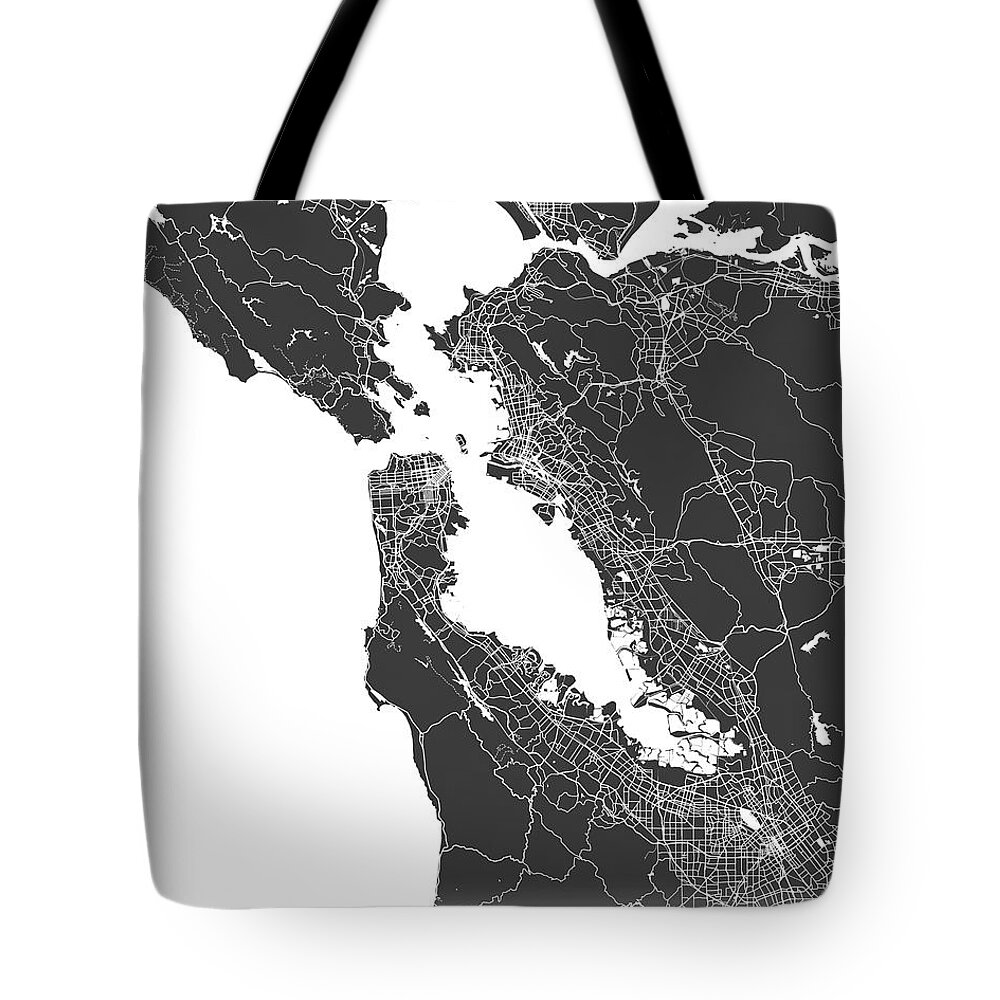 San Francisco Tote Bag featuring the photograph San Francisco map black and white by Delphimages Map Creations