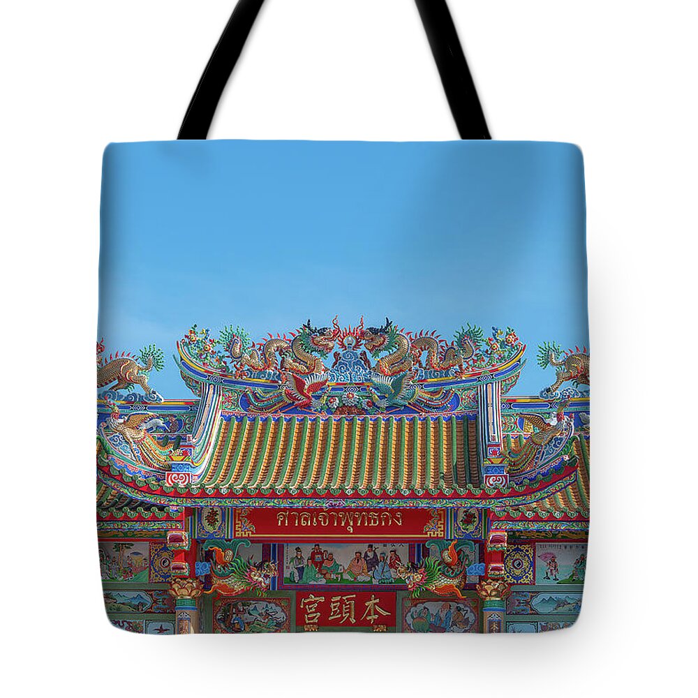 Scenic Tote Bag featuring the photograph San Jao Phut Gong Dragon Roof DTHU0701 by Gerry Gantt