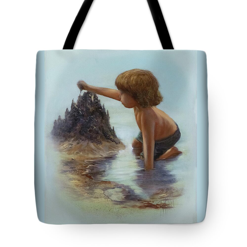 Boy Playing With Sand Tote Bag featuring the painting Sand Dreams II by Lynne Pittard