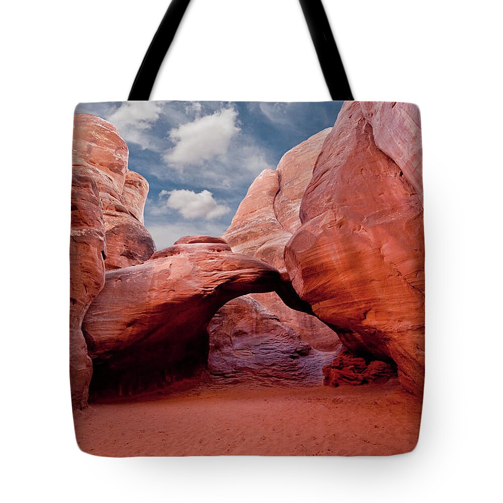 Arch Tote Bag featuring the photograph Sand Dune Arch by Jeff Goulden
