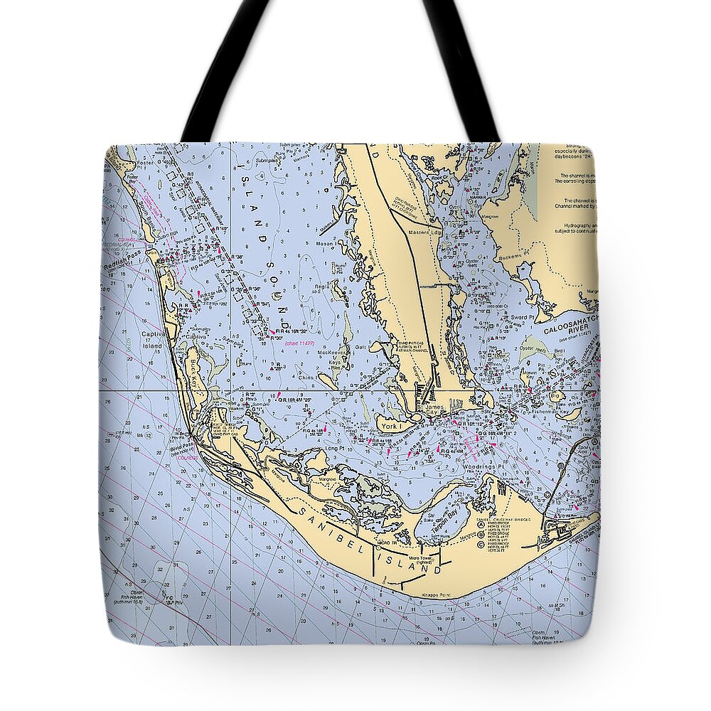 Sanibel Tote Bag featuring the digital art Sanibel and Captiva Islands Nautical Chart by Nautical Chartworks