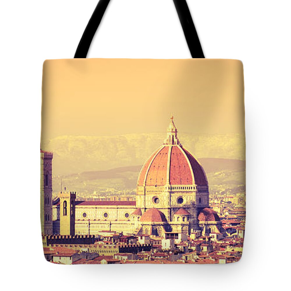 Scenics Tote Bag featuring the photograph Santa Maria Novella Dome In Florence At by Franckreporter