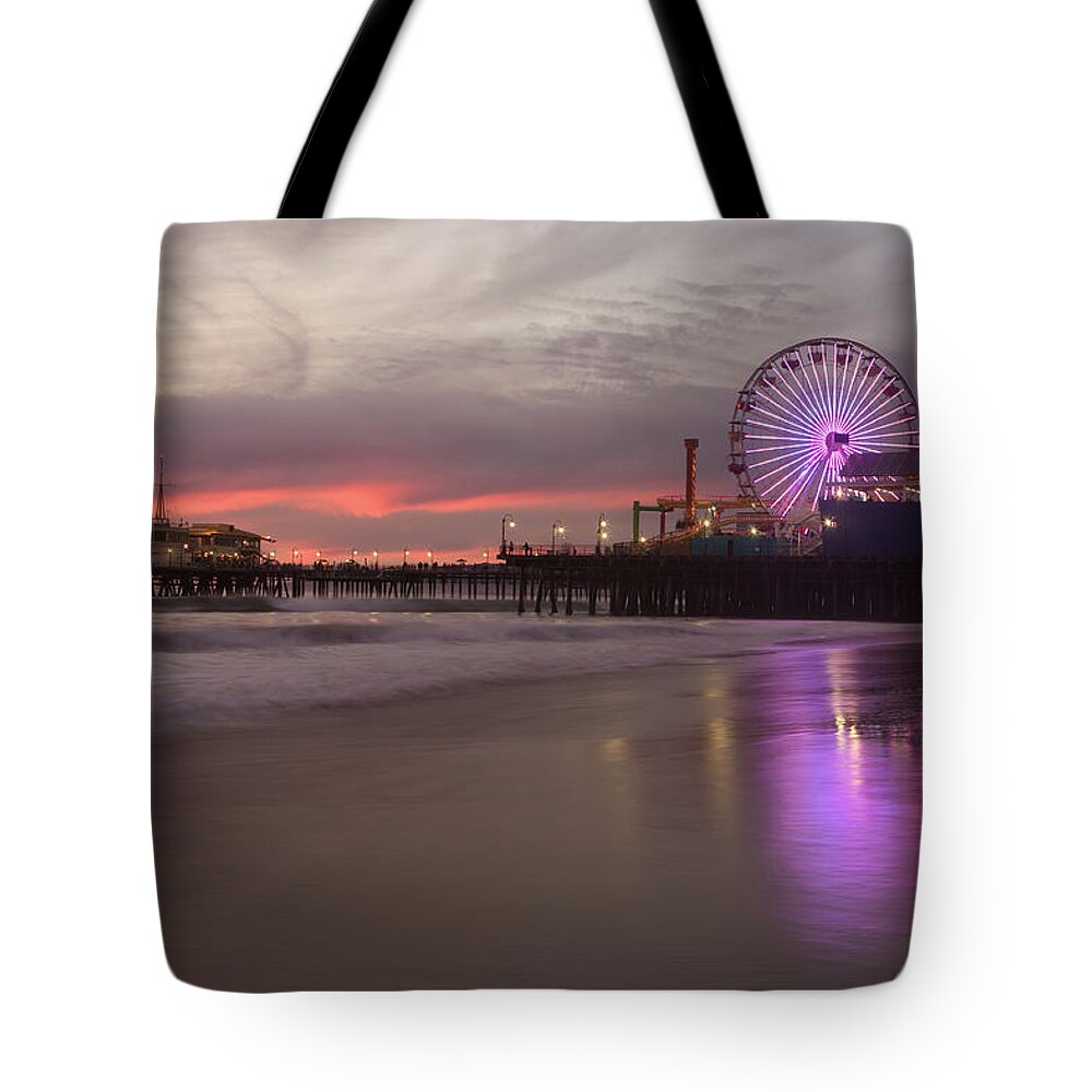 California Tote Bag featuring the photograph Santa Monica Pier by Skyhobo