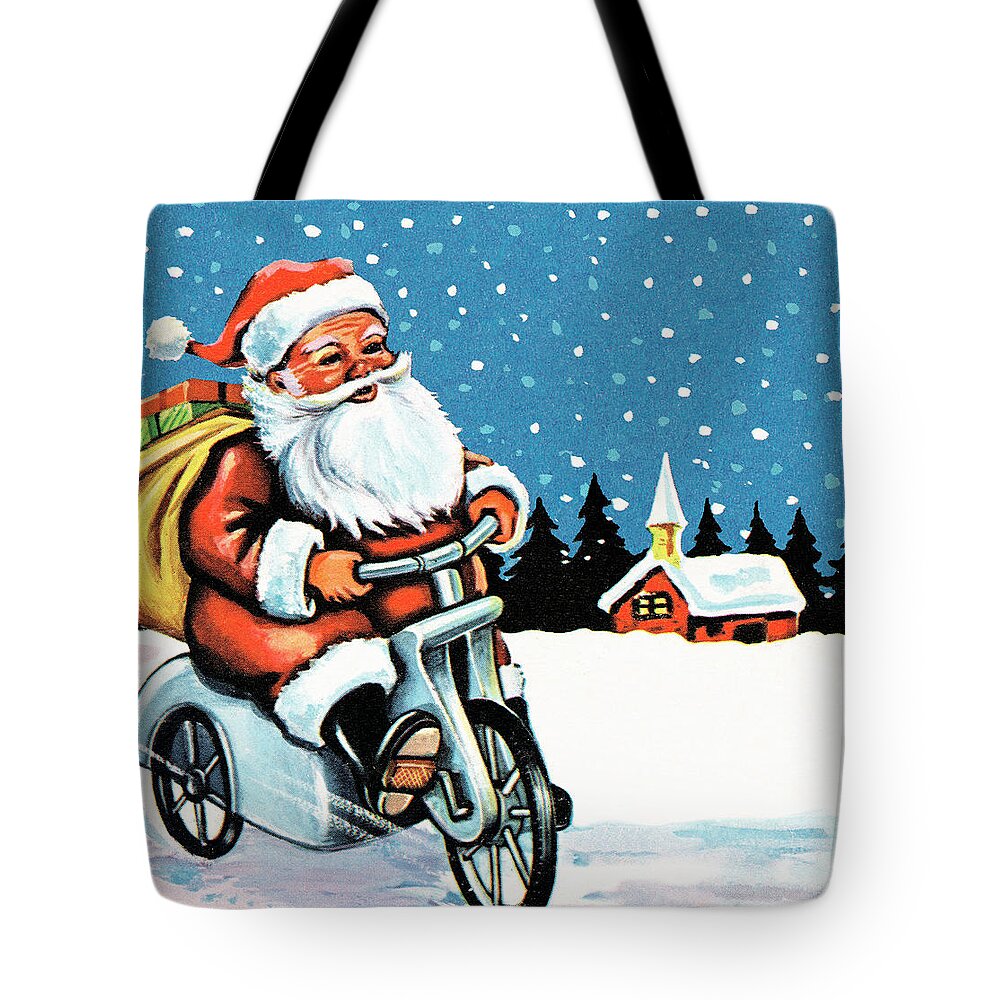 Accessories Tote Bag featuring the drawing Santa on an electric bicycle by CSA Images