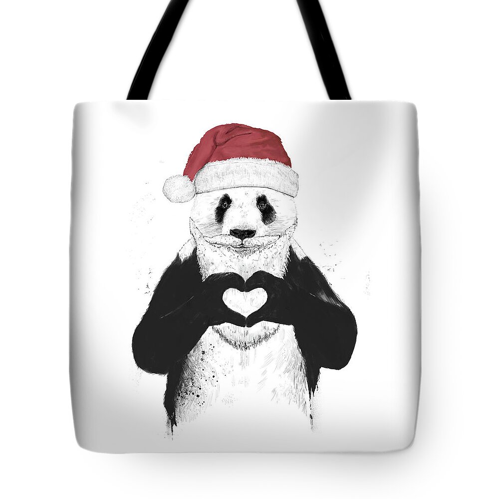 Panda Tote Bag featuring the mixed media Santa panda by Balazs Solti
