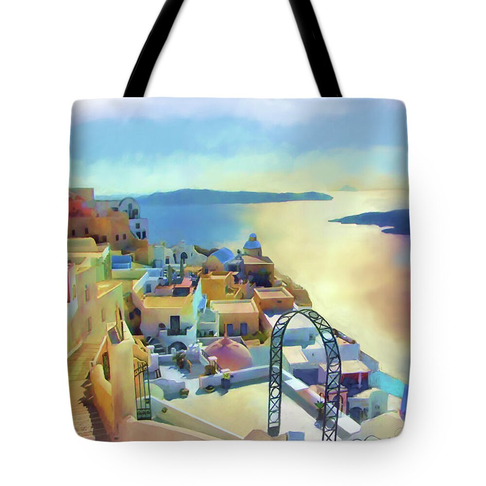 Mediterranean Tote Bag featuring the painting Santorini Afternoon by Joel Smith