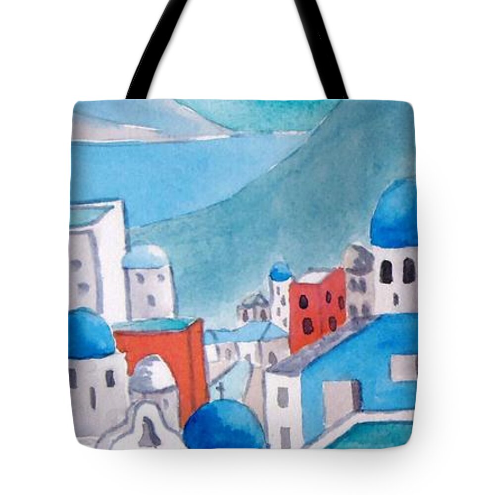 Greece Tote Bag featuring the painting Santorini II by Petra Burgmann