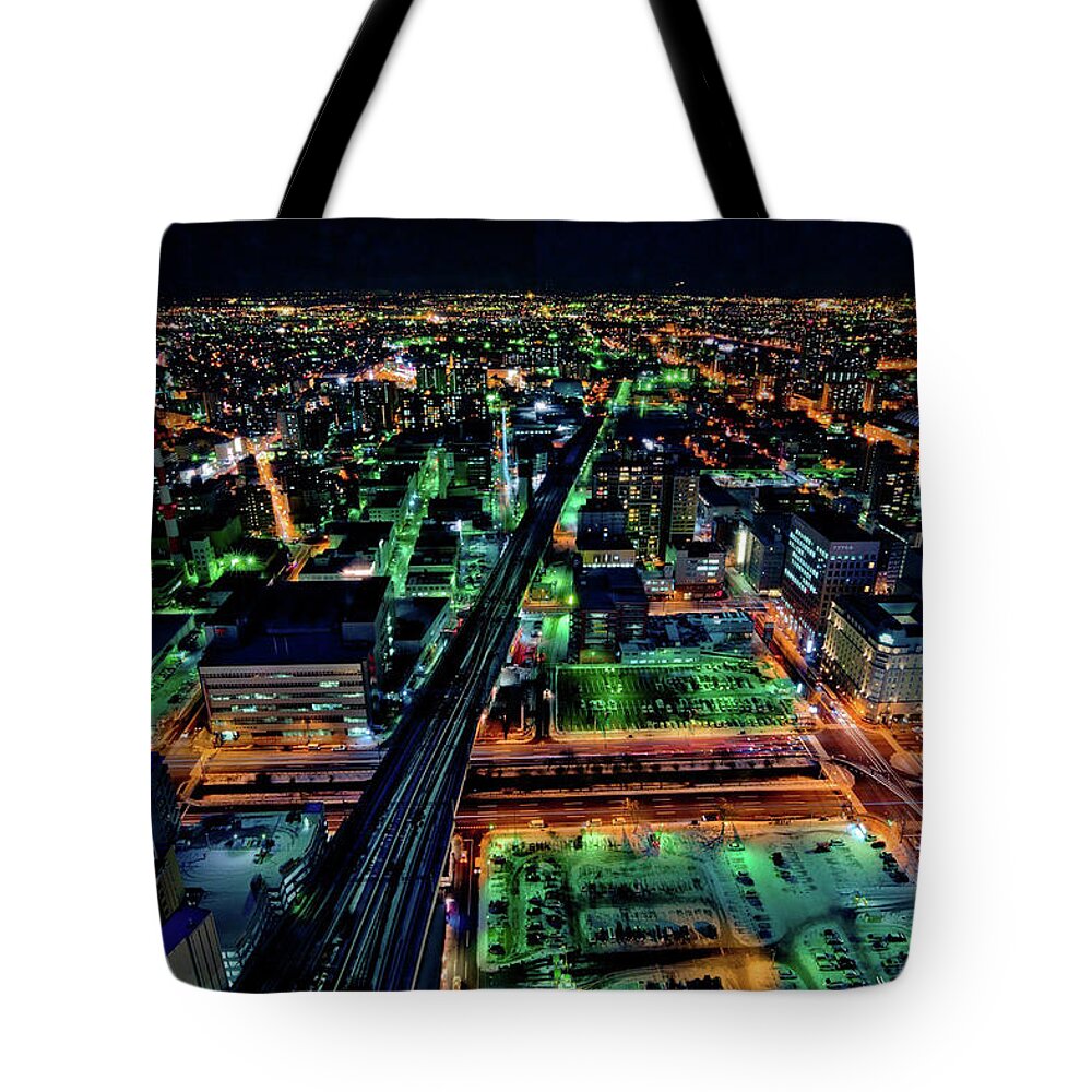 Tranquility Tote Bag featuring the photograph Sapporo Station, Sapporo Night View by Shi Xuan Huang Photography