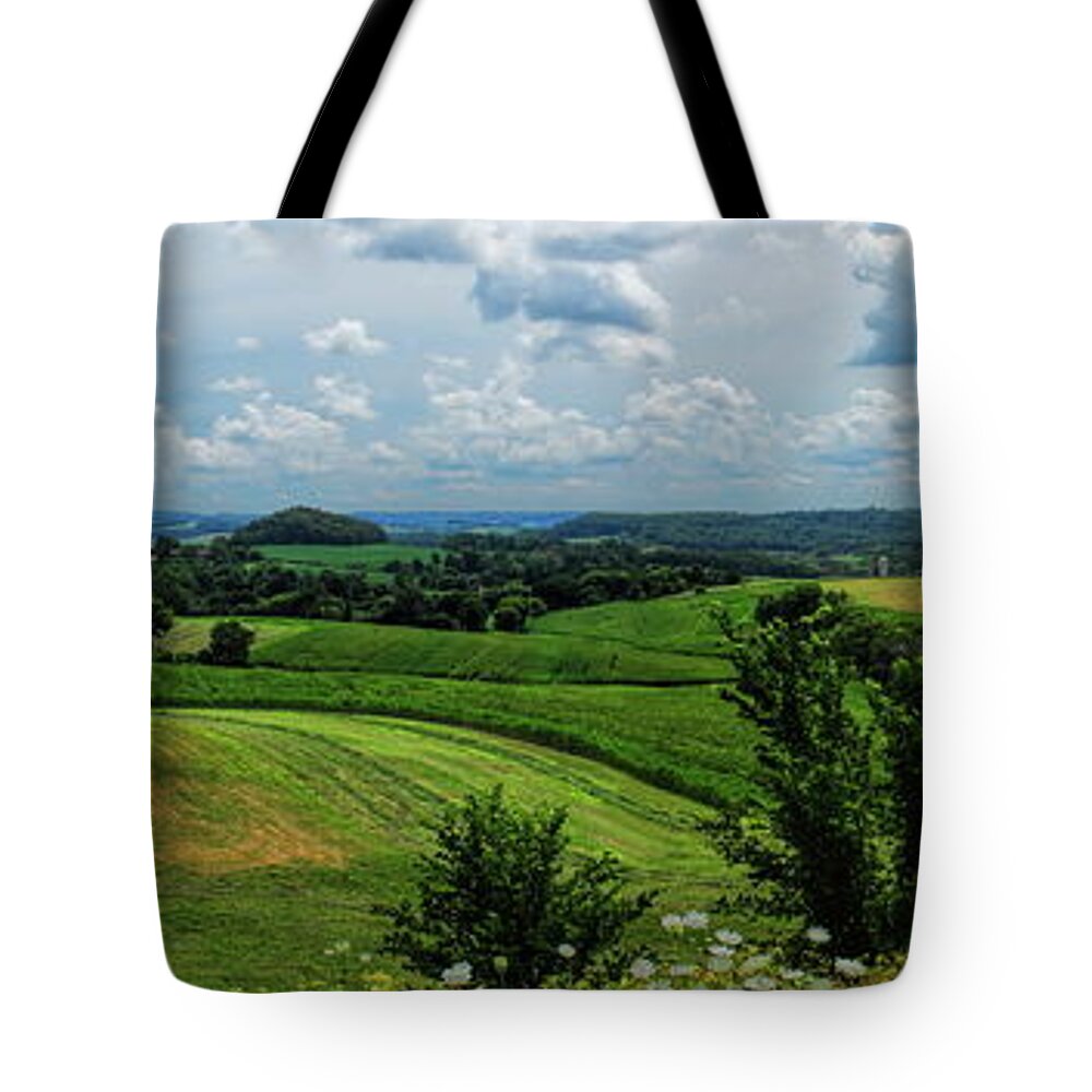 Panorama Tote Bag featuring the photograph Sauk County Farm Country Panoramic by Dale Kauzlaric