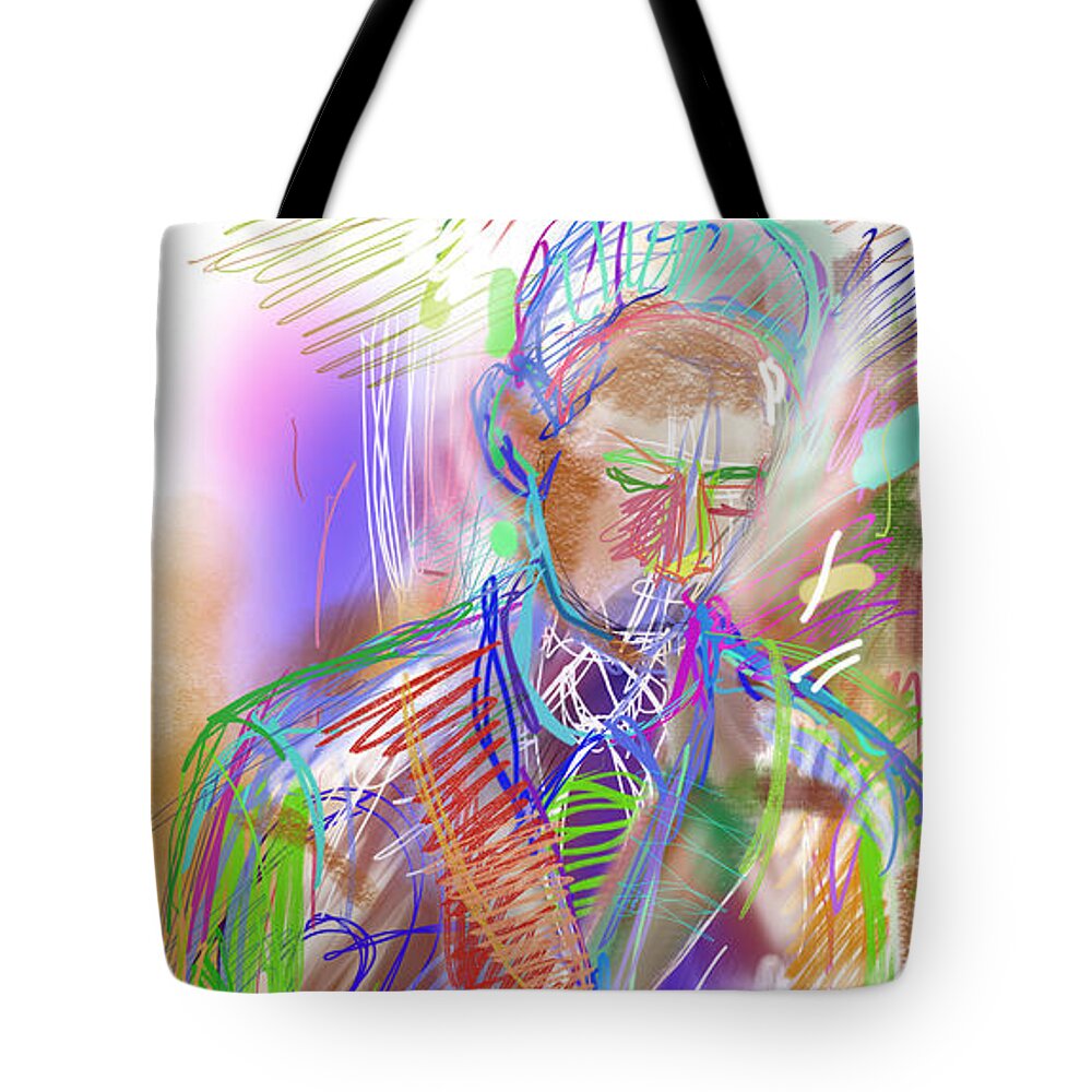 Colorfield Tote Bag featuring the digital art Saxaphonist by Joe Roache