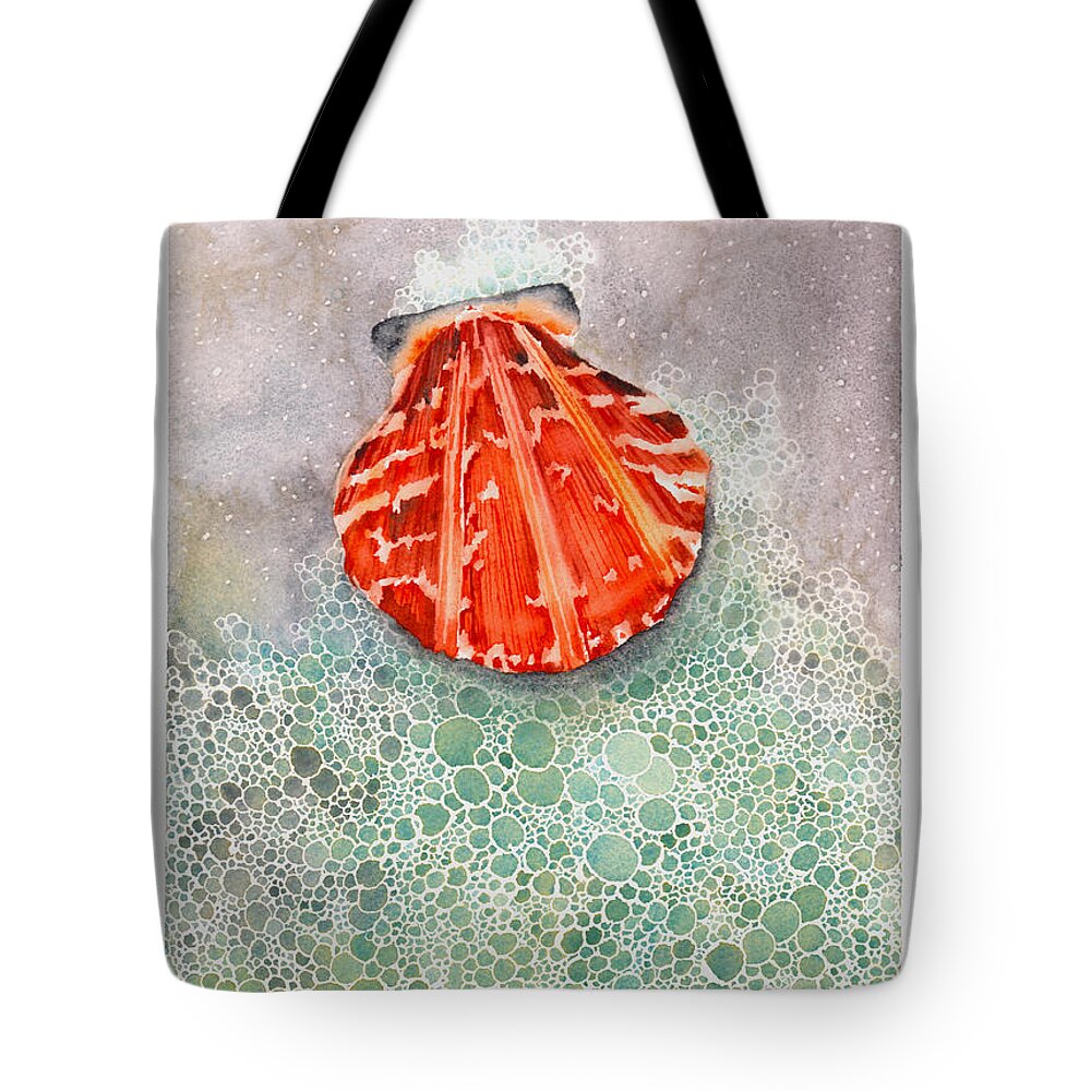 Calico Scallop Tote Bag featuring the painting Scallop Shell by Hilda Wagner