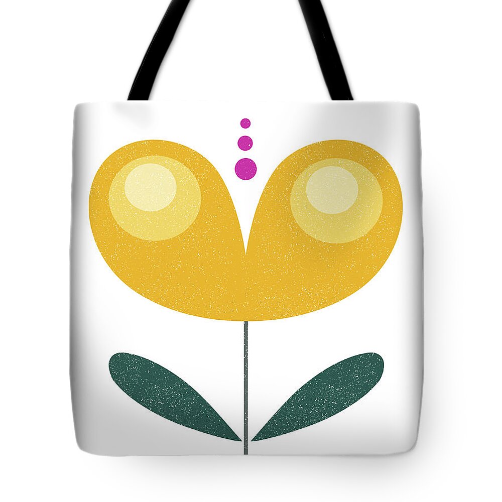 Mid Century Tote Bag featuring the mixed media Scandinavian Yellow Flower by Naxart Studio