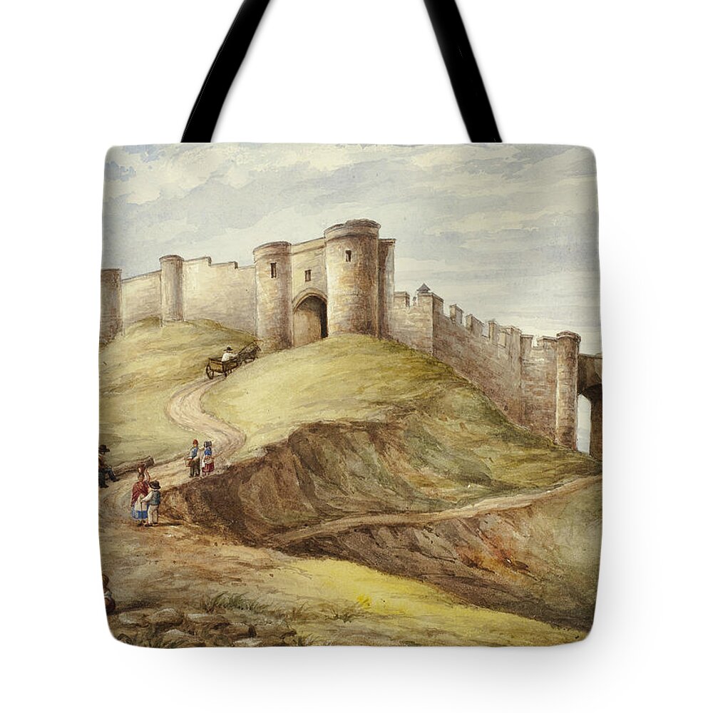 19th Century Art Tote Bag featuring the drawing Scarborough Castle by Elizabeth Murray