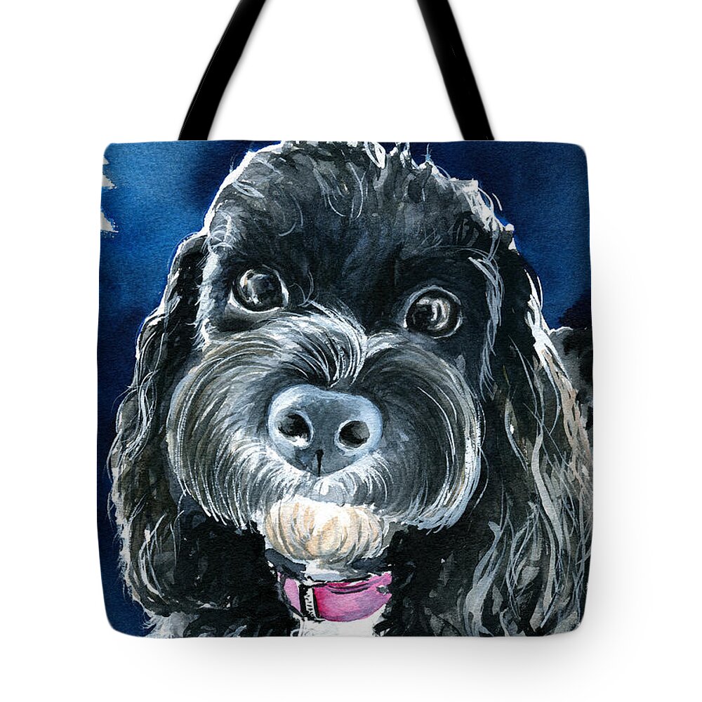 Cavoodle Tote Bag featuring the painting Scout - Cavoodle Dog Painting by Dora Hathazi Mendes