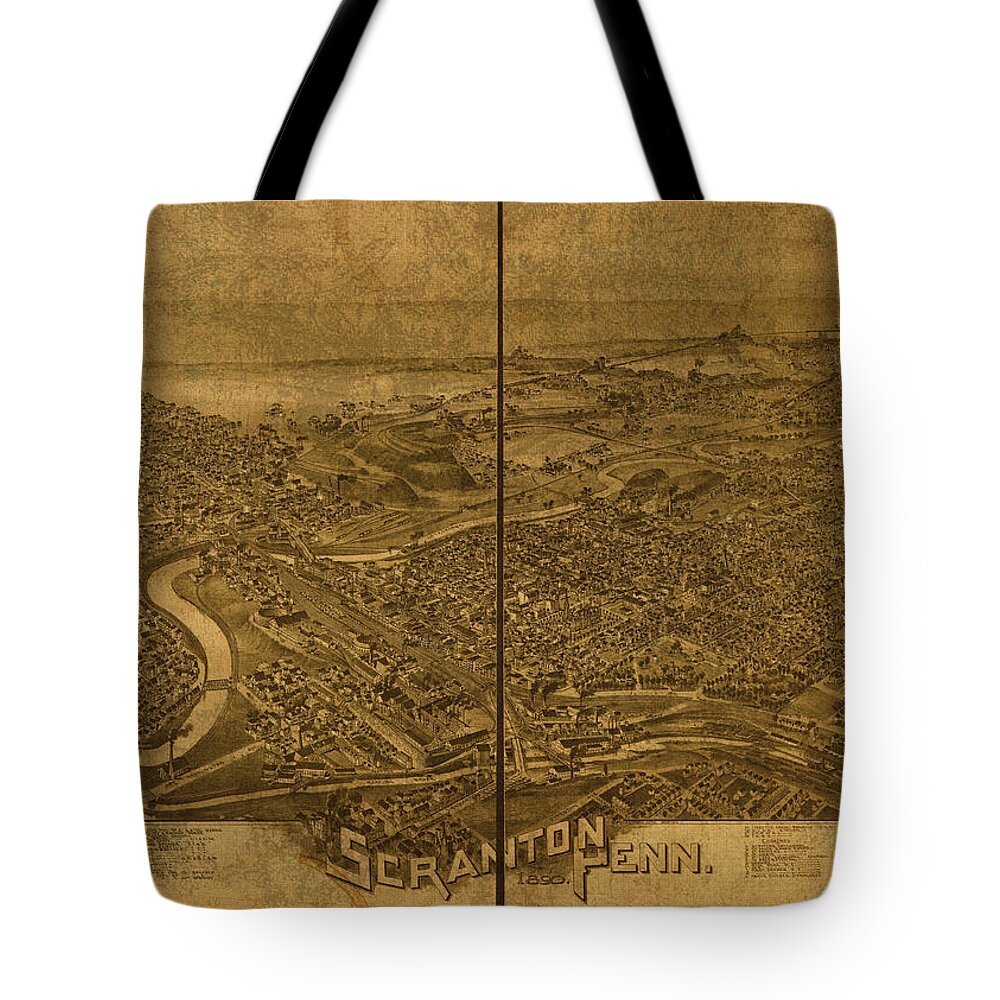 Scranton Tote Bag featuring the mixed media Scranton Pennsylvania Vintage City Street Map 1890 by Design Turnpike