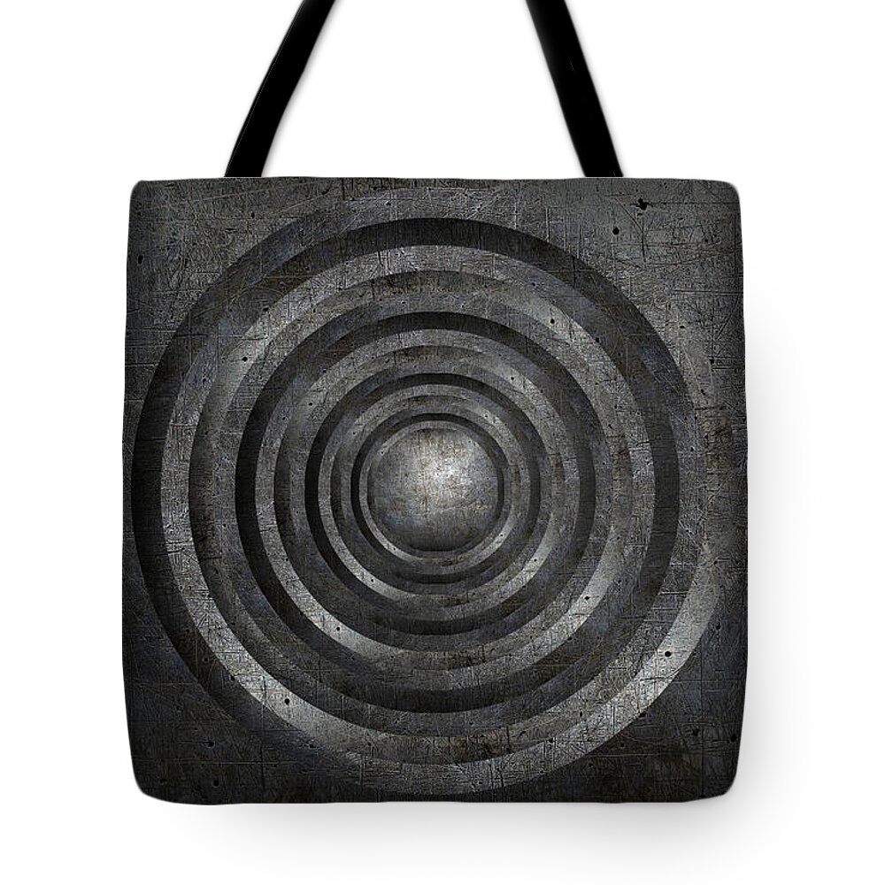 Brushed Tote Bag featuring the digital art Scratched Metal Circles by Pelo Blanco Photo
