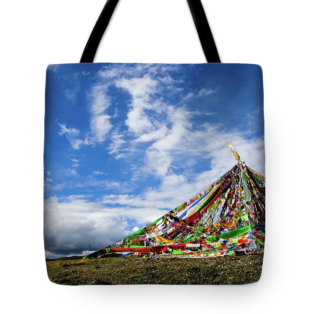 Tranquility Tote Bag featuring the photograph Scripture Banner by Zhouyousifang