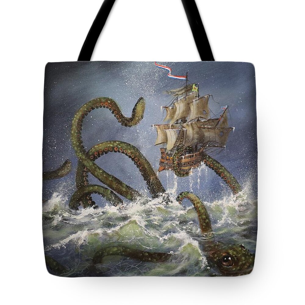 Kraken Tote Bag featuring the painting Sea Monster by Tom Shropshire