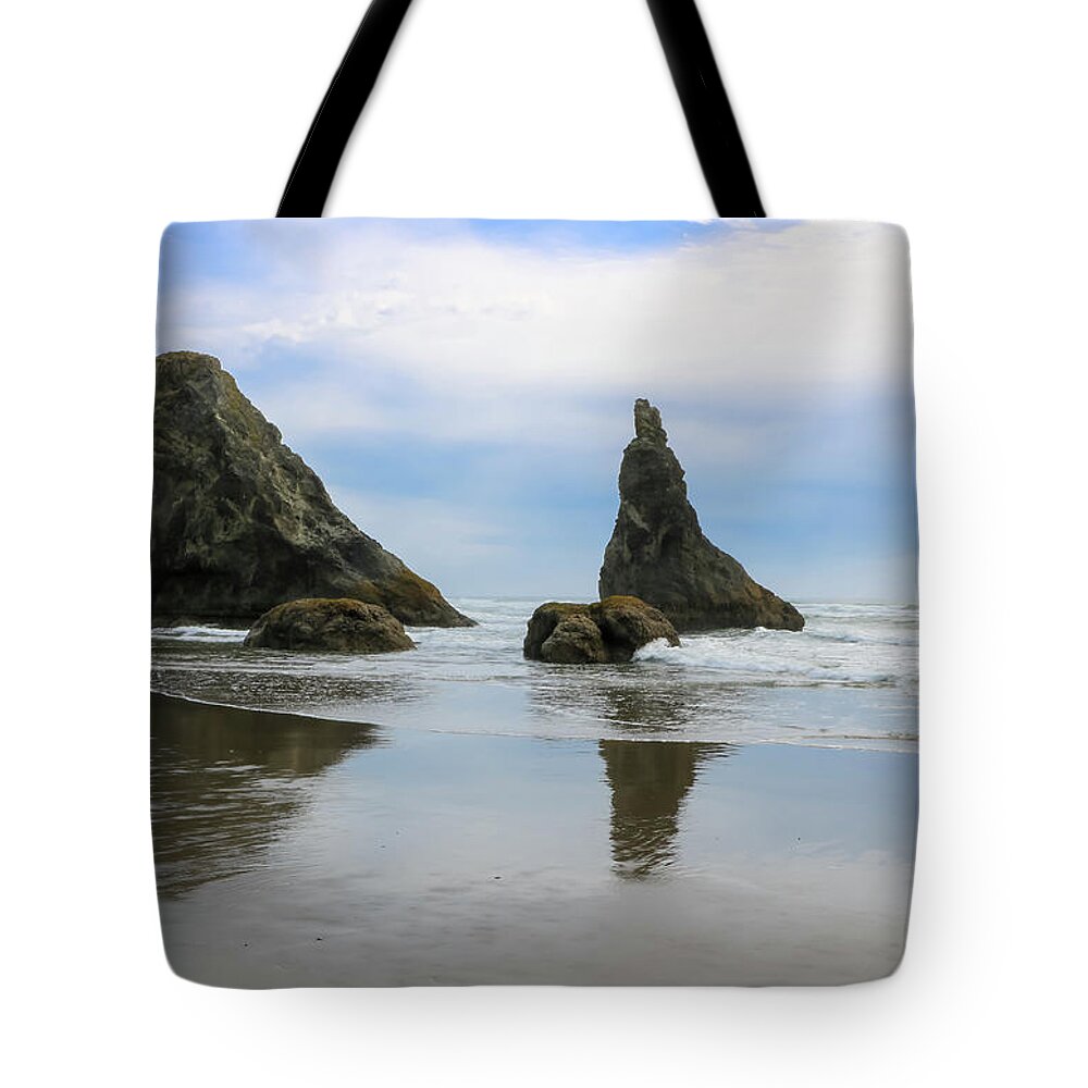 Bandon Beach Tote Bag featuring the photograph Sea Stack and Spires 3, Bandon Beach, Oregon by Dawn Richards