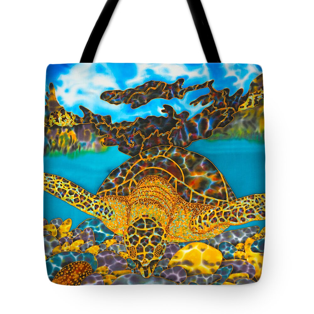 Sea Turtle Tote Bag featuring the painting Sea Turtle and Atlantic Cowrie Shell by Daniel Jean-Baptiste