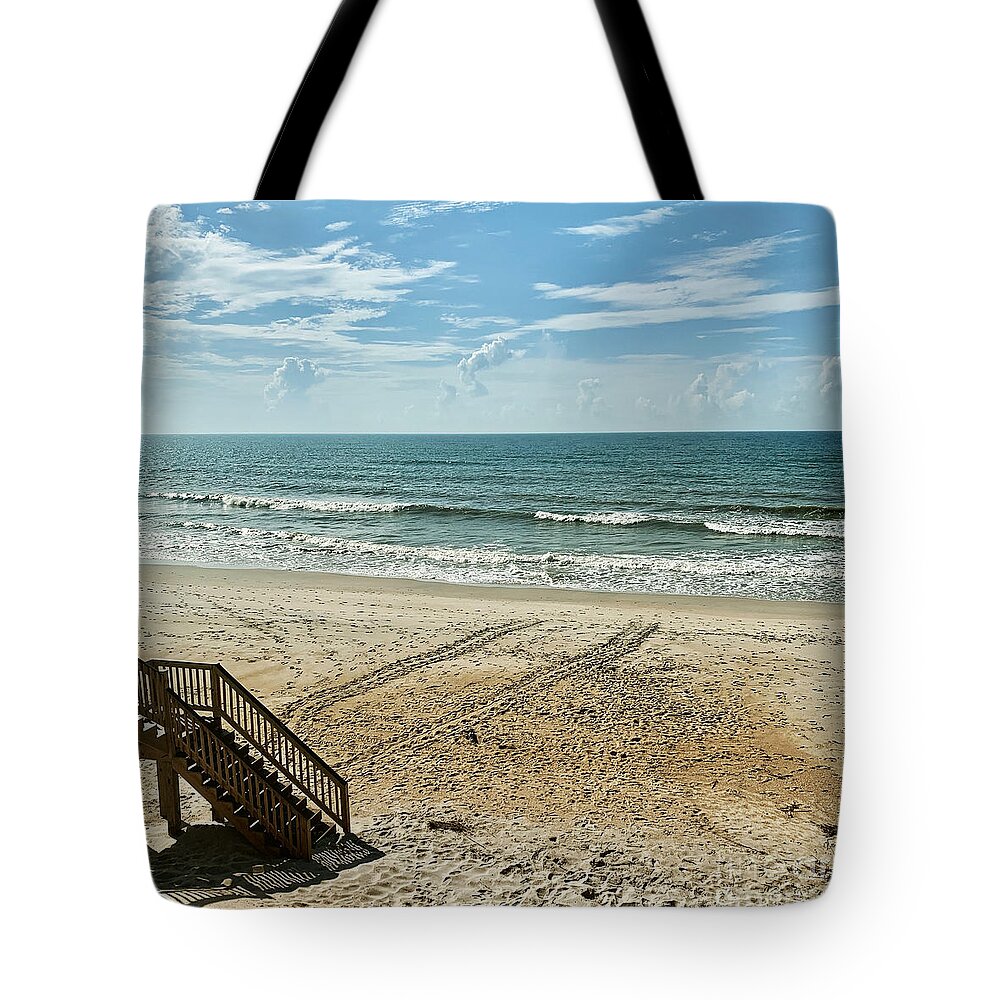 Sea Turtle Tote Bag featuring the photograph Sea Turtle Tracks Surf City Topsail Island N by Flippin Sweet Gear