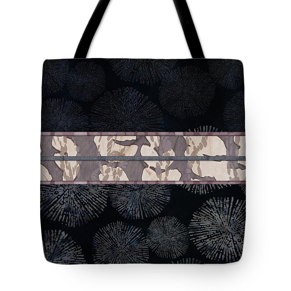 Mismatched Prints Tote Bag featuring the digital art Sea Urchin Contrast Obi Print by Sand And Chi
