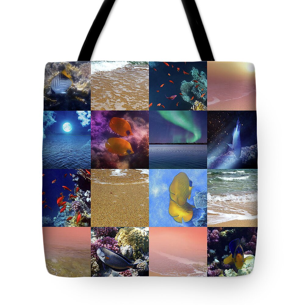 Sea Tote Bag featuring the photograph Sealife And SeaShore Collage by Johanna Hurmerinta