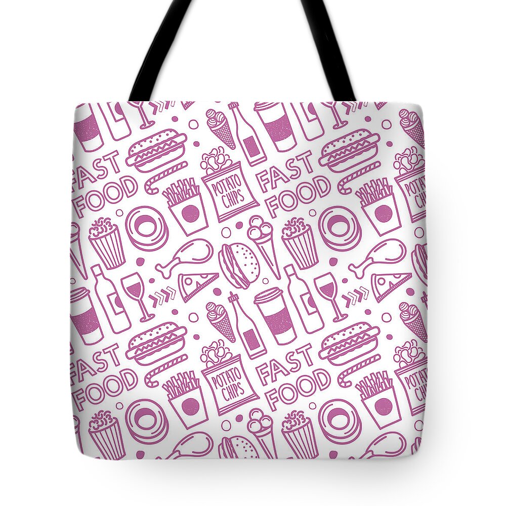 Chicken Meat Tote Bag featuring the digital art Seamless Fast Food Pattern by Ilyast