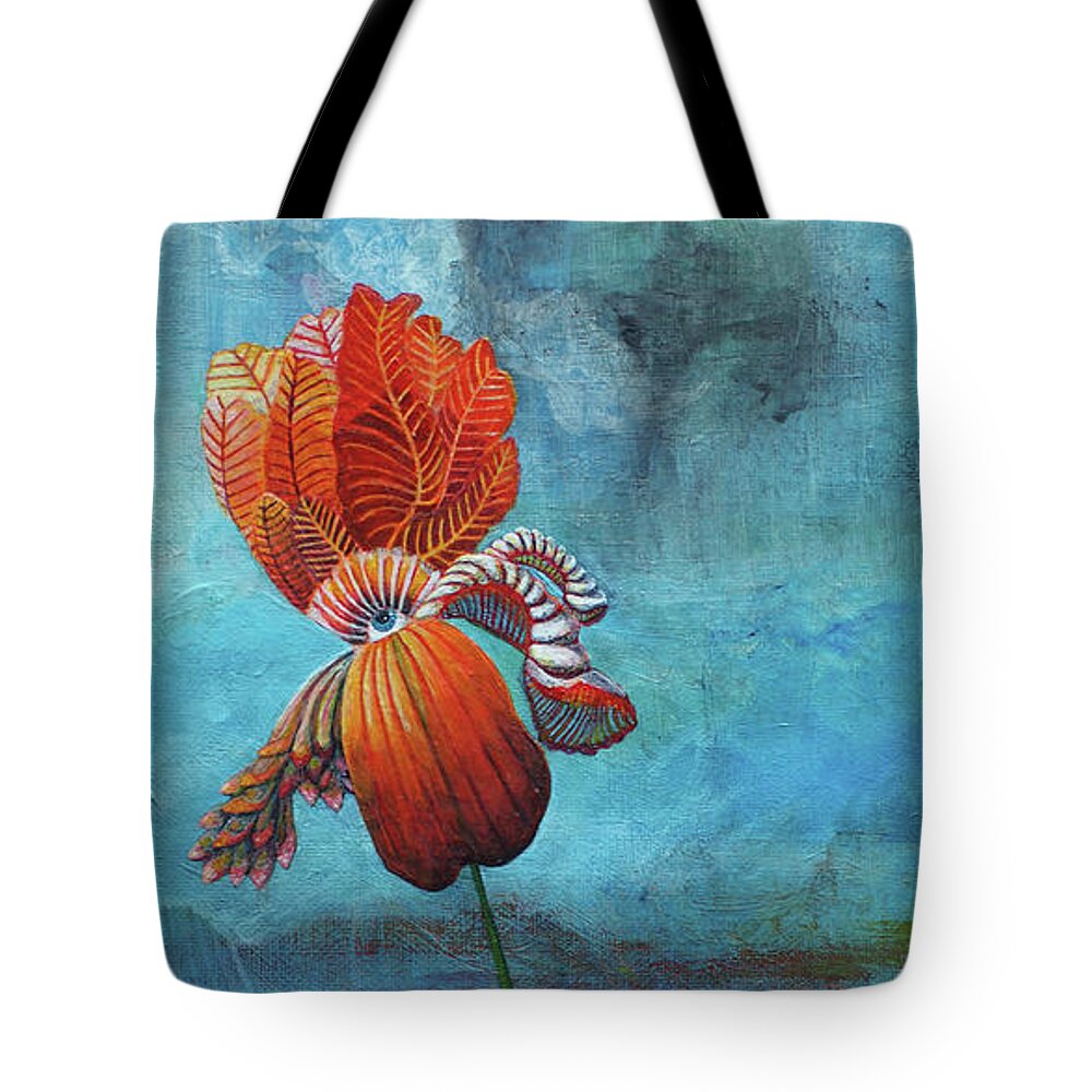 Surrealism Tote Bag featuring the painting Searching for Solid Ground by Mindy Huntress