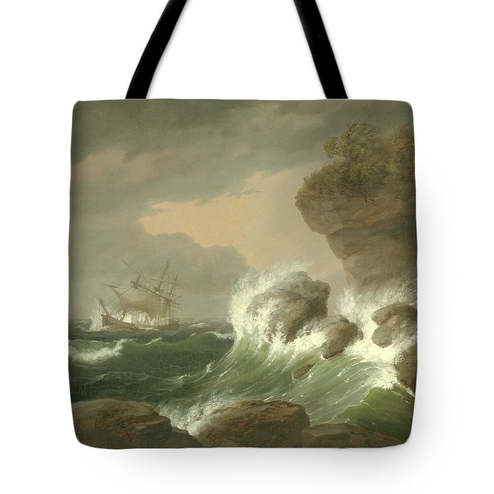 Seascape Tote Bag featuring the painting Seascape, 1835 by Thomas Birch