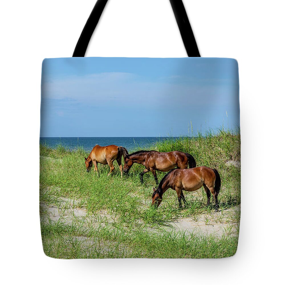 Animals Tote Bag featuring the photograph Seaside Graze by Donna Twiford