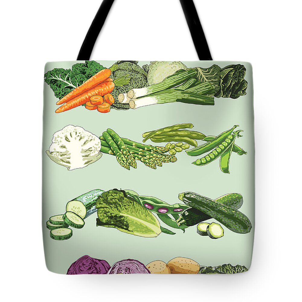 Veg Tote Bag featuring the painting Seasonal Vegetables In The Uk by Claire Huntley