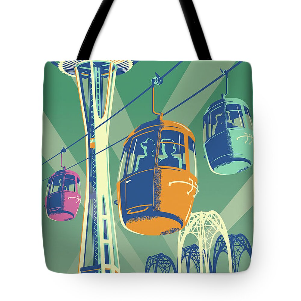 Vintage Tote Bag featuring the digital art Seattle Poster- Space Needle Vintage Style by Jim Zahniser