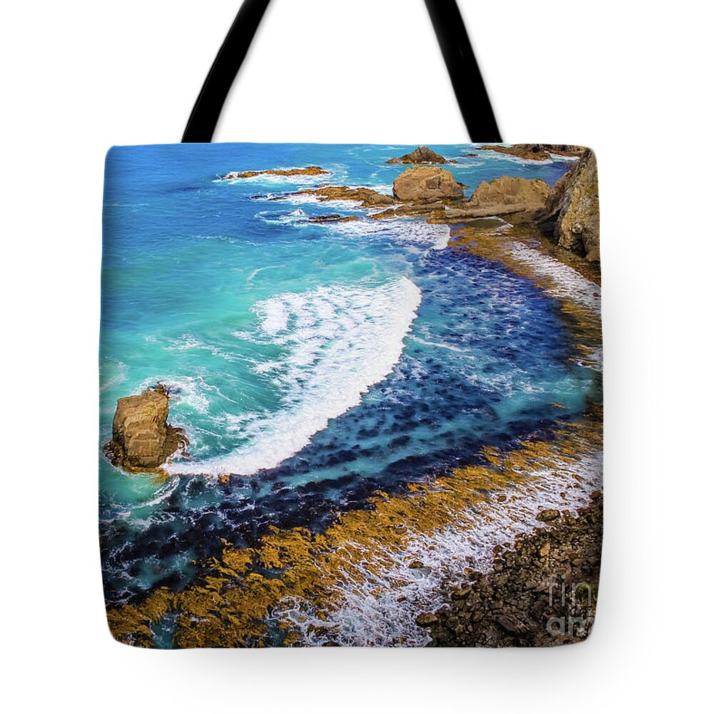 Bay Tote Bag featuring the photograph Roaring Bay at Nugget Point by Lyl Dil Creations