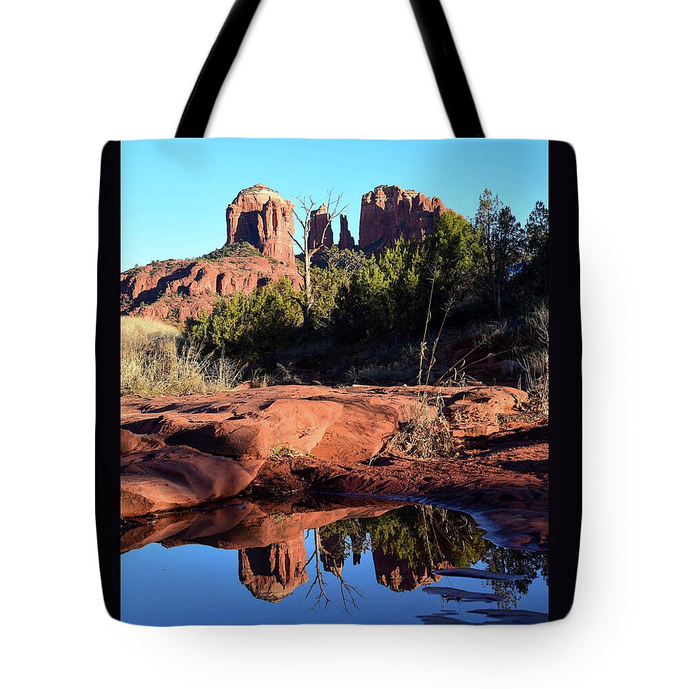 Water Tote Bag featuring the photograph Sedona reflection by Nicole Zenhausern