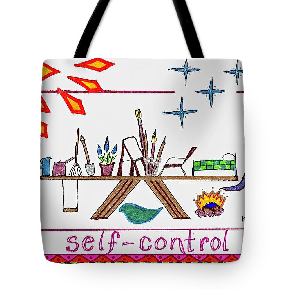 Self-control Tote Bag featuring the drawing Self-Control by Karen Nice-Webb