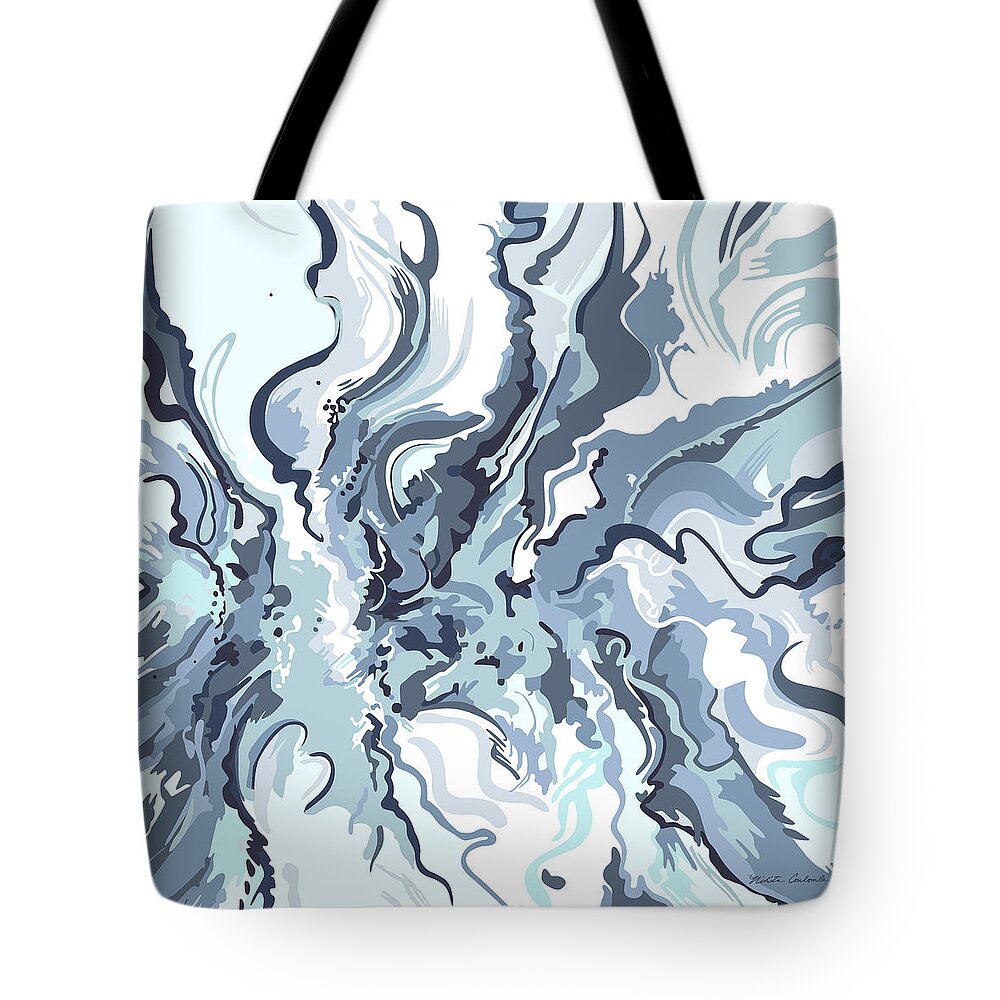 Abstract Tote Bag featuring the painting Self Portrait I in blue by Nikita Coulombe