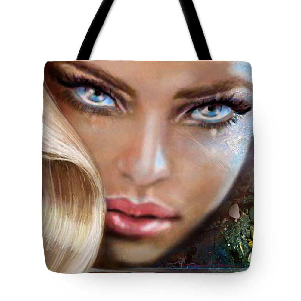 Angie Braun Tote Bag featuring the digital art Sensual Eyes Water by Angie Braun