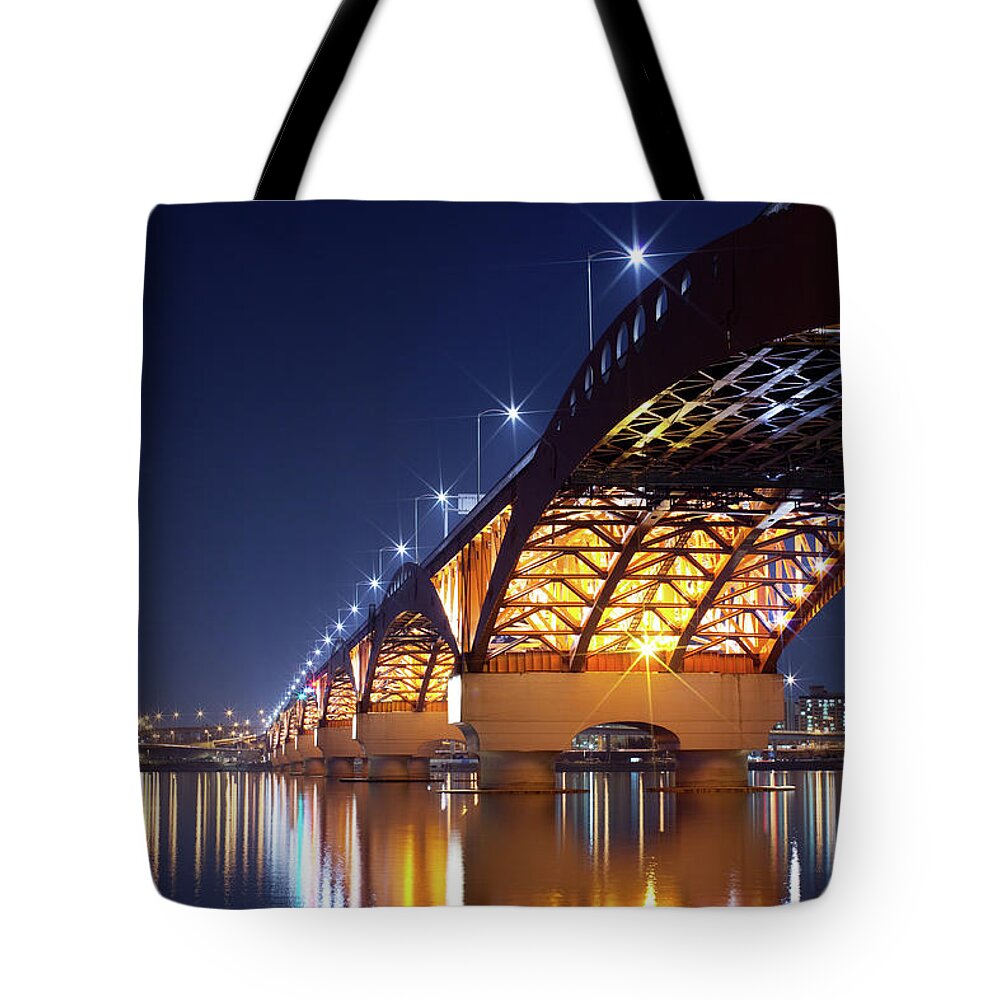 Arch Tote Bag featuring the photograph Seongsan Bridge At Night by Neomistyle
