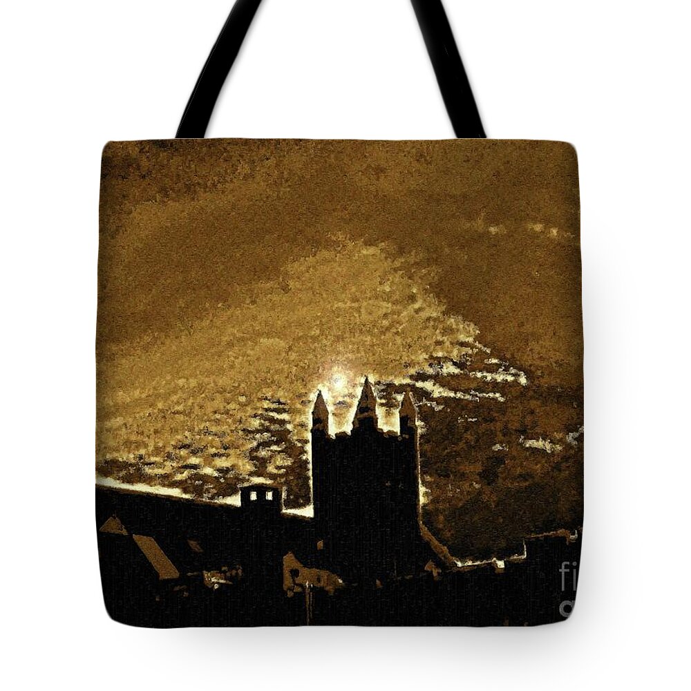 American Churches Tote Bag featuring the digital art Sepia Angel over Asbury by Aberjhani