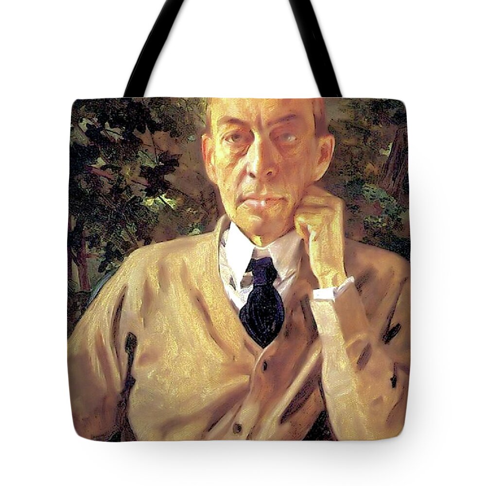 Konstantin Somov Tote Bag featuring the painting Sergei Rachmaninoff by Konstantin Somov