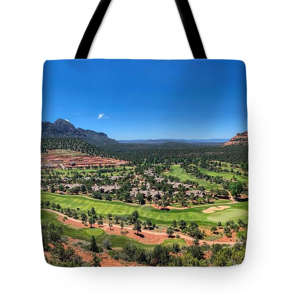 Sky Tote Bag featuring the photograph Seven Canyons Golf Course Panorama by Anthony Giammarino