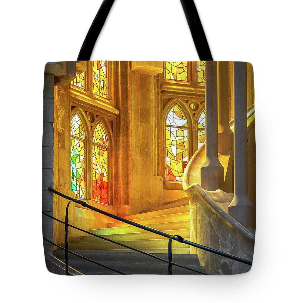 Sagrada Familia Tote Bag featuring the photograph Shadows of Sagrada Familia by Douglas Wielfaert
