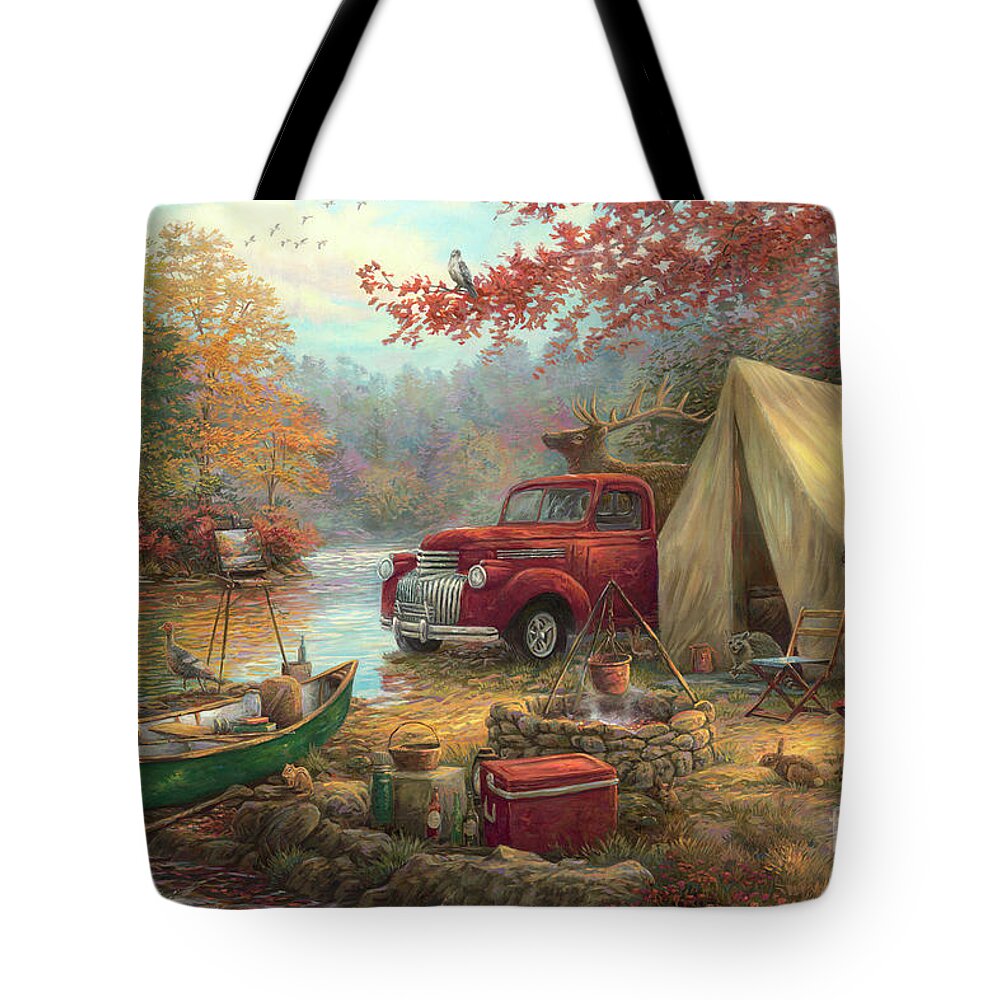 Funny Images Tote Bag featuring the painting Share the Outdoors by Chuck Pinson