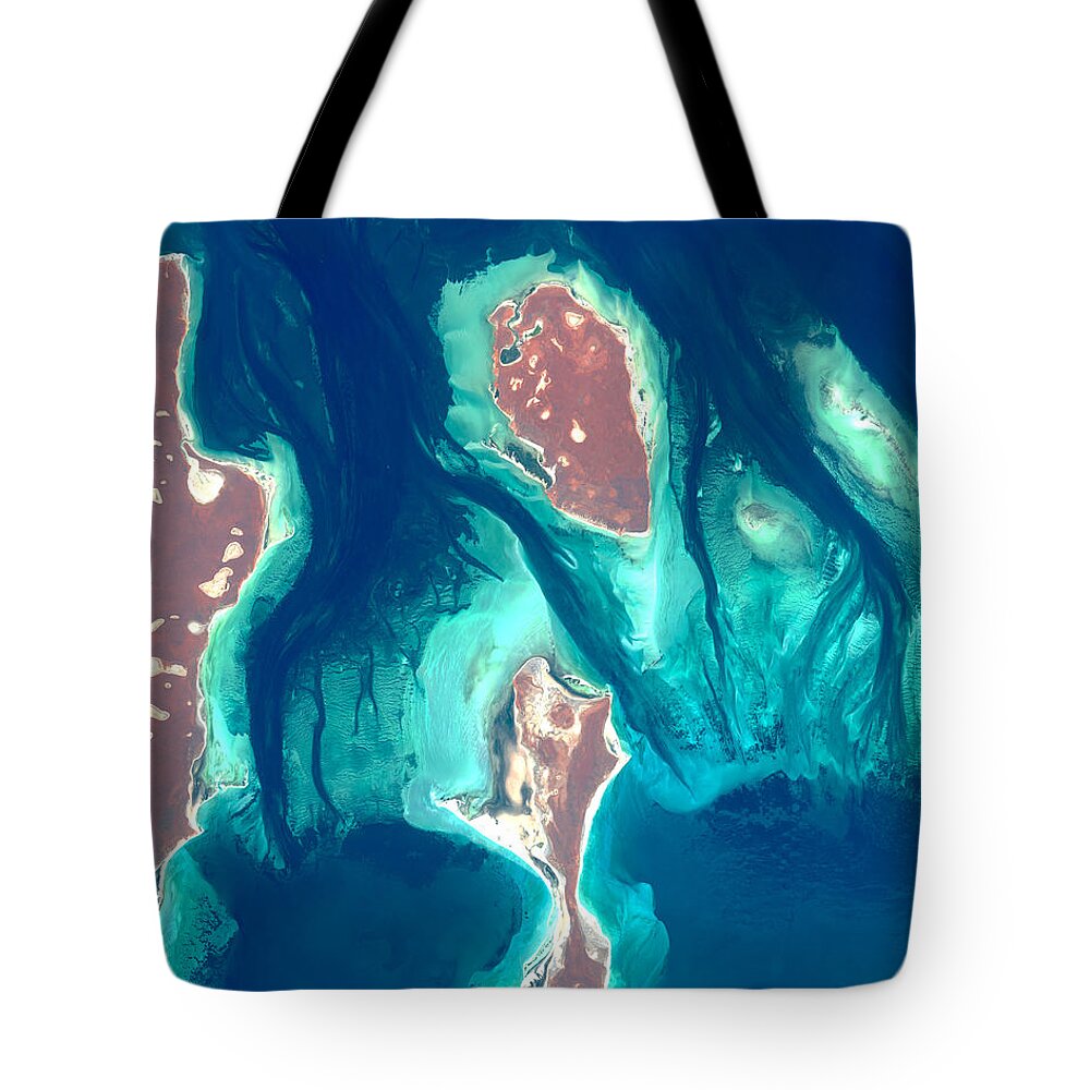 Satellite Image Tote Bag featuring the digital art Shark Bay from space by Christian Pauschert