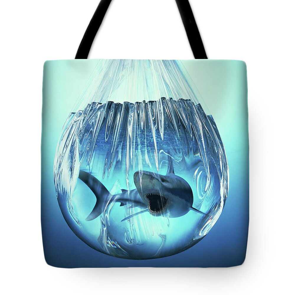 Foil Tote Bag featuring the photograph Shark In A Bag by Ray Massey