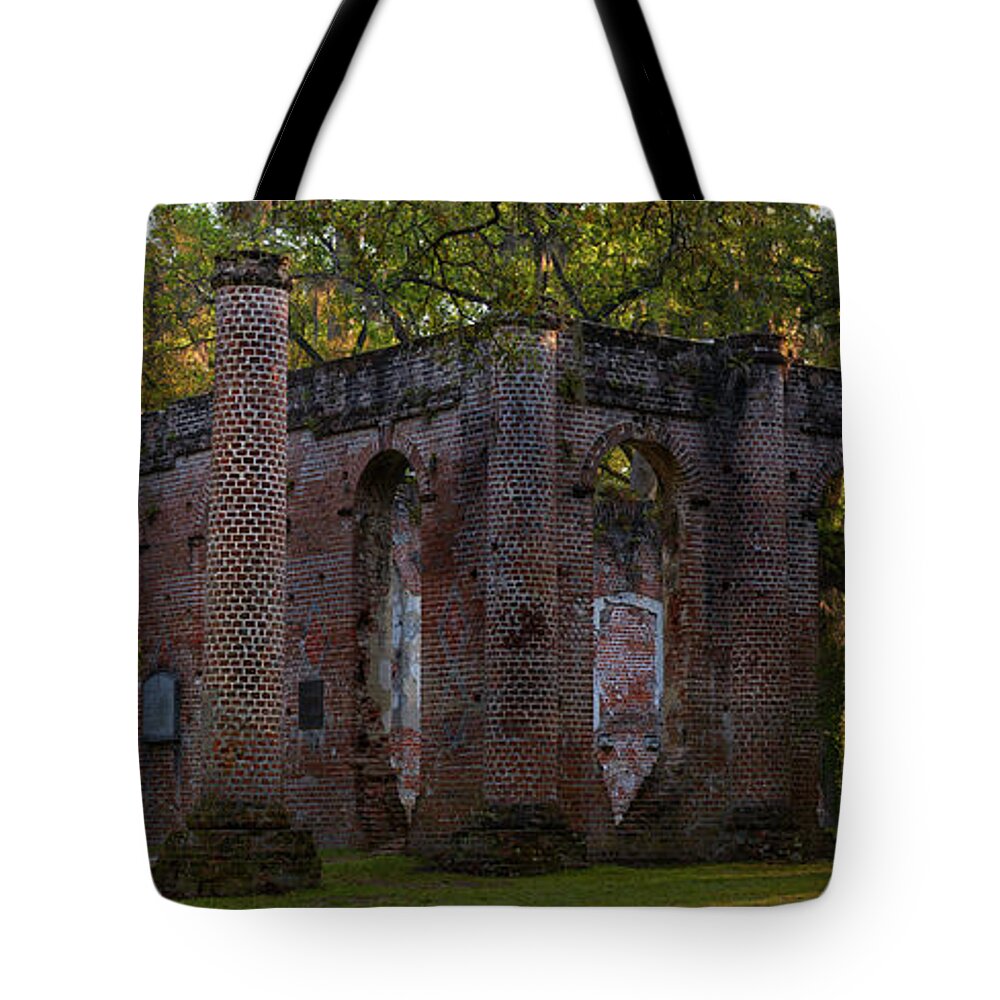 Church Tote Bag featuring the photograph Sheldon Church Ruins at Dawn by Jon Glaser